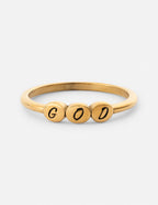 Gold Elevated Faith Ring with engraved 'GOD' for stylish Christian Jewelry