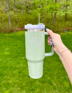Elevated Faith Tumbler in Light Green with God Works for the Good Design, Ideal Christian Gifts