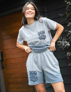 Comfortable Elevated Faith Christian Shorts in light gray with stylish God is Great print