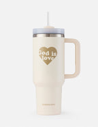 Elevated Faith Tumbler with 'God is Love' design, perfect for Christian gifts and daily inspiration