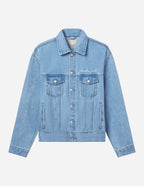 Elevated Faith Christian Jacket in light blue denim with a classic design and embroidered logo