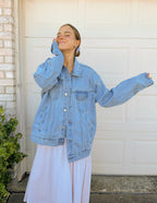 Light Blue Elevated Faith Christian Jacket with Oversized Fit and Button Closure