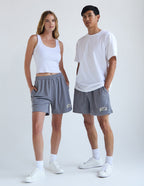 Elevated Faith Christian Shorts for men and women in gray, perfect for casual or workout wear.