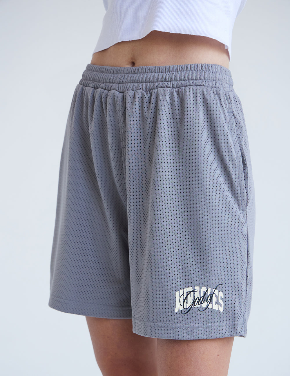 Elevated Faith Christian Shorts in gray with breathable mesh fabric for comfort and style