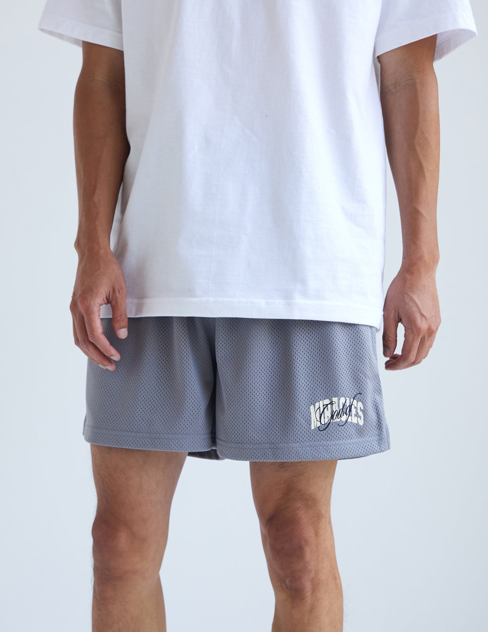 Elevated Faith Christian Shorts in Gray with Breathable Mesh Design for Comfortable Wear