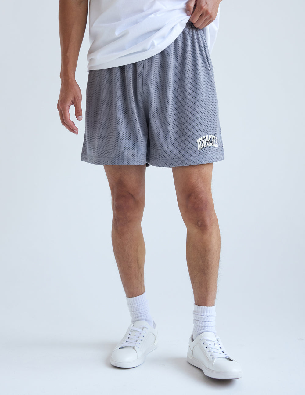 Men's Elevated Faith Christian Shorts in Grey with Mesh Fabric for Comfortable Wear