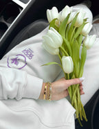 White Elevated Faith Sweatpants with Purple Logo, perfect for comfortable Christian Apparel style