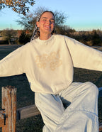 Cream Elevated Faith Christian Crewneck Sweatshirt featuring 'Heart of God' design for a stylish faith expression