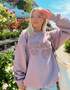 Elevated Faith Christian Crewneck Sweatshirt in Lavender with 'Heart of God' graphic design