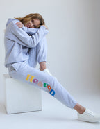 Elevated Faith Gray Sweatpants featuring 'Heaven' in colorful letters for comfortable Christian Apparel