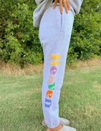 Elevated Faith Sweatpants in Gray with Colorful 'Heaven' Print, Ideal for Christian Apparel