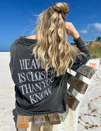 Elevated Faith Christian Jacket featuring the phrase Heaven is Closer Than You Know on the back