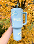 Elevated Faith Tumbler in Blue with Heaven is Home Design, Perfect for Christian Gifts