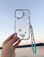 Clear Christian iPhone Case with star designs and beaded strap for a stylish look