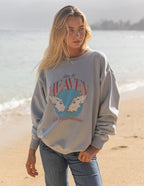 Elevated Faith Christian Crewneck Sweatshirt with Heaven graphic design on a beach setting
