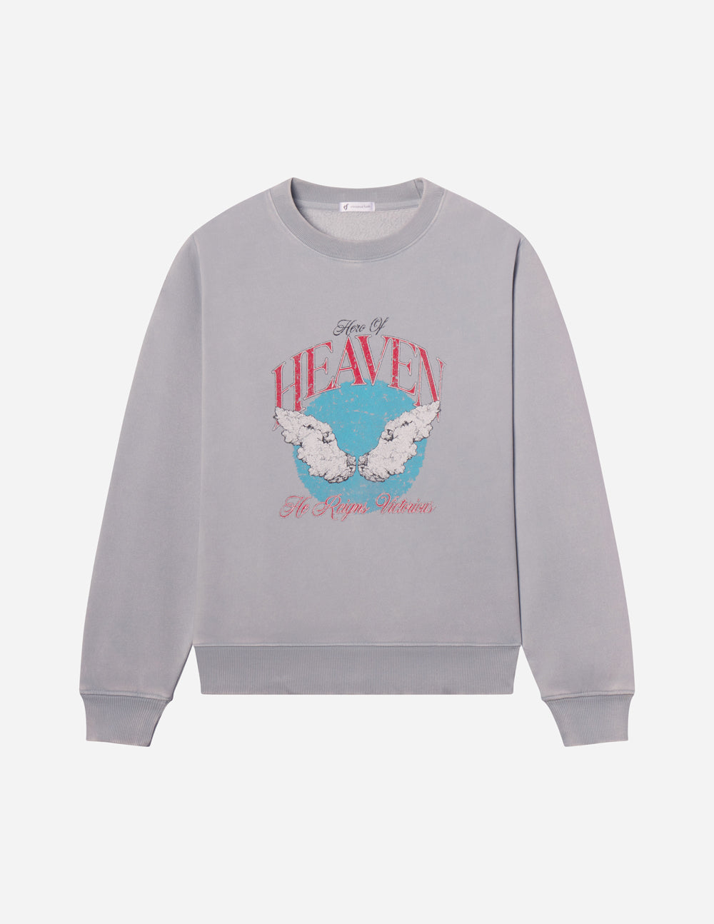Elevated Faith Christian Crewneck Sweatshirt in Gray featuring Heaven graphic with angel wings