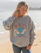 Elevated Faith Christian Crewneck Sweatshirt with Heavenly Wings Design on a Soft Gray Background