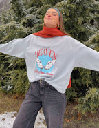 Women's Christian Crewneck Sweatshirt in Gray with Heaven Graphic Design and Relaxed Fit
