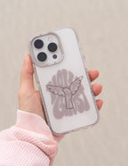 Elevated Faith Christian iPhone Case featuring a dove design and bold text in a clear finish