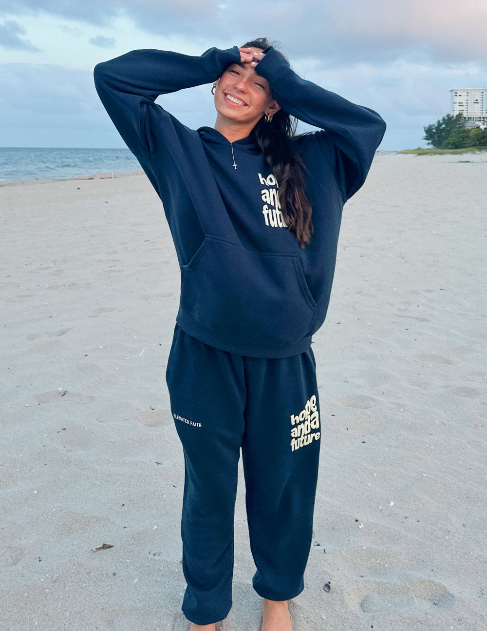 Elevated Faith comfortable sweatpants in navy blue, part of Christian Apparel collection