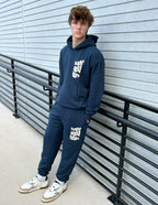 Navy Elevated Faith Sweatpants featuring 'hope and a future' text, perfect for Christian Apparel enthusiasts