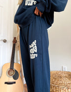 Navy Elevated Faith Sweatpants featuring 'hope and a future' text, ideal Christian Apparel for casual wear