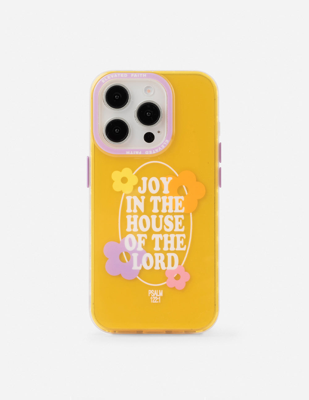 Elevated Faith Christian iPhone Case with vibrant yellow design and joyful floral accents
