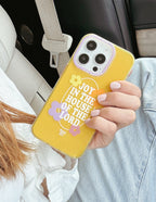 Christian iPhone Case with vibrant yellow design and floral accents featuring joyful text