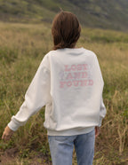 Elevated Faith Christian Crewneck Sweatshirt in White with 'Lost and Found' Graphic on Back