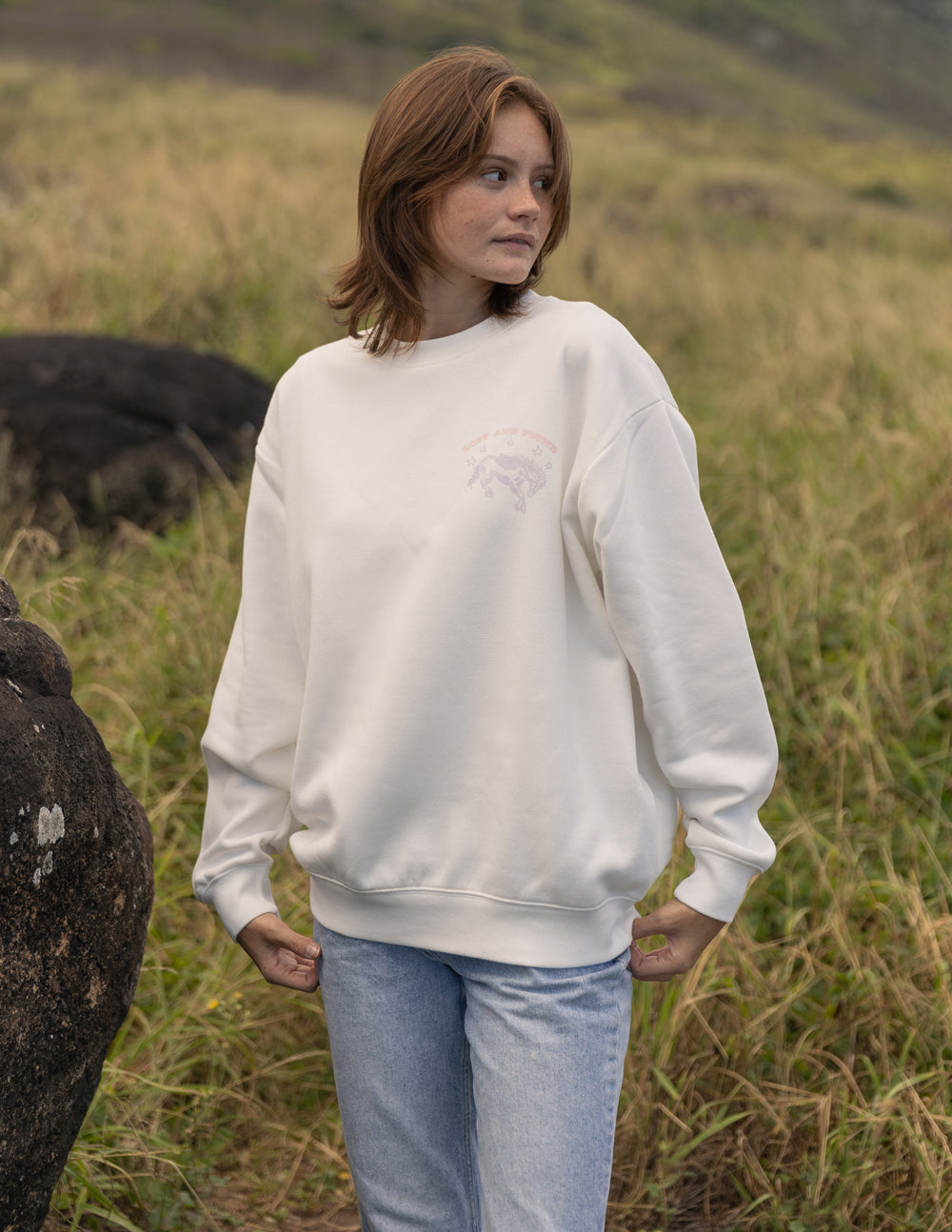 Elevated Faith Christian Crewneck Sweatshirt in cream with a relaxed fit, perfect for casual wear