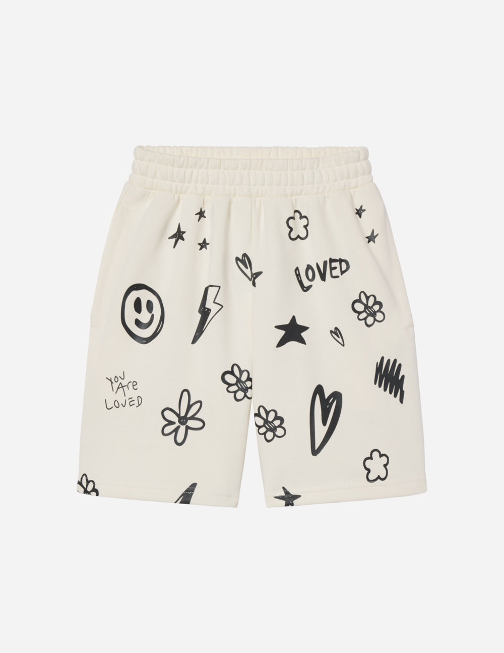 Elevated Faith Christian Shorts with playful doodle design and positive messages for casual comfort