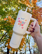 Elevated Faith Made New Tumbler in White, perfect for Christian gifts on the go