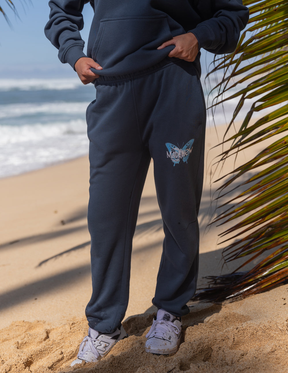 Elevated Faith Sweatpants in Navy Blue with a Stylish Christian Apparel Butterfly Design