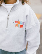 Elevated Faith Kids Jacket in Gray with 'Made New' Design for Christian Kids Apparel