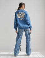 Elevated Faith Christian Crewneck Sweatshirt in blue with 'Made to Worship' print on the back