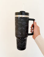 Elevated Faith Black Tumbler with Scenic Design, ideal for Christian gifts and on-the-go hydration