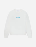 Elevated Faith Christian Crewneck Sweatshirt in white with blue 'No Fear in Love' embroidery