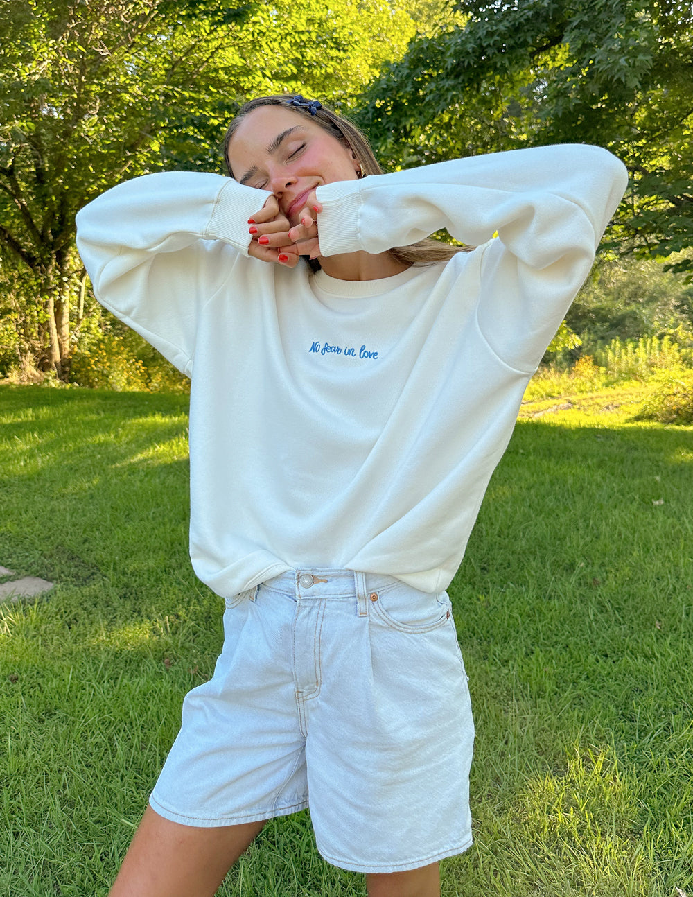 Elevated Faith Christian Crewneck Sweatshirt in White with Inspirational Text for Comfortable Casual Wear