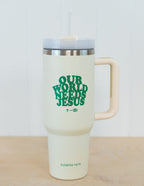 Elevated Faith Tumbler with Our World Needs Jesus Design, Perfect Christian Gifts for Everyday Use