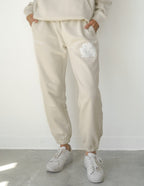 Elevated Faith Sweatpants in Cream with Our Worth is in Jesus Design for Christian Apparel