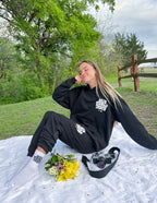 Elevated Faith black sweatpants featuring a Christian Apparel design, styled for comfort and casual wear