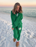 Green Elevated Faith Sweatpants with inspirational text as part of Christian Apparel collection