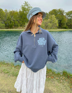 Elevated Faith Christian Jacket in blue with zip collar and inspirational graphic for casual wear