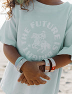 Kids wearing Elevated Faith Christian Jewelry Bracelet in multiple colors with a casual outfit