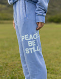 Elevated Faith Blue Sweatpants with 'Peace Be Still' Print for Christian Apparel Style