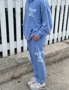 Elevated Faith Peace Be Still Sweatpants in Blue, ideal for comfortable Christian Apparel