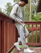 Elevated Faith Gray Sweatpants featuring 'PEACE' print, perfect for Christian Apparel enthusiasts