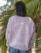 Elevated Faith Christian Crewneck Sweatshirt in Lavender with 'Peace of God' Design on Back