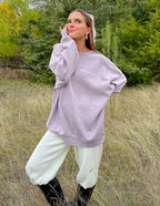 Elevated Faith Christian Crewneck Sweatshirt in light purple with relaxed fit and soft fabric