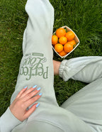 Elevated Faith Sweatpants in Soft Green with Perfect Joy Design, part of Christian Apparel collection